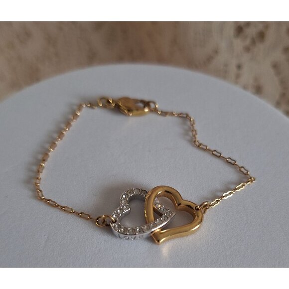 EUC Swarovski  Double Heart Bi-color Love Bracelet w/ Crystals - Picture 1 of 9